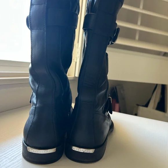 Burberry Black Leather Boots with Silver Accents